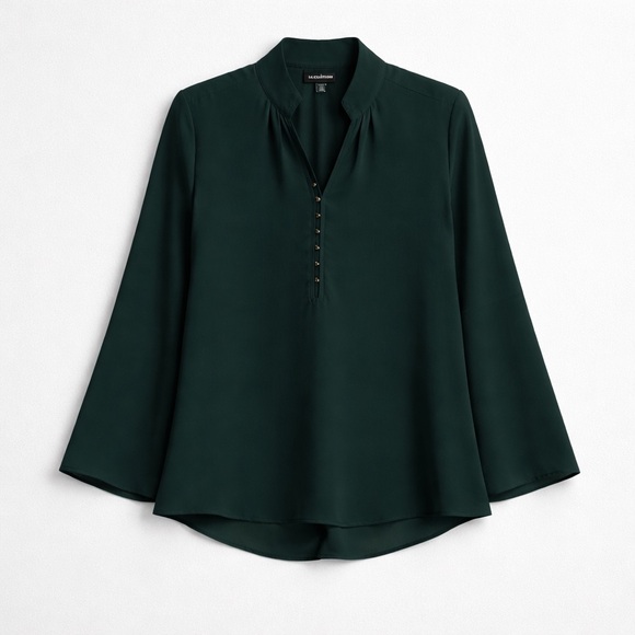 le chateau Tops - le chateau Dark Green Split-Neck Button Blouse